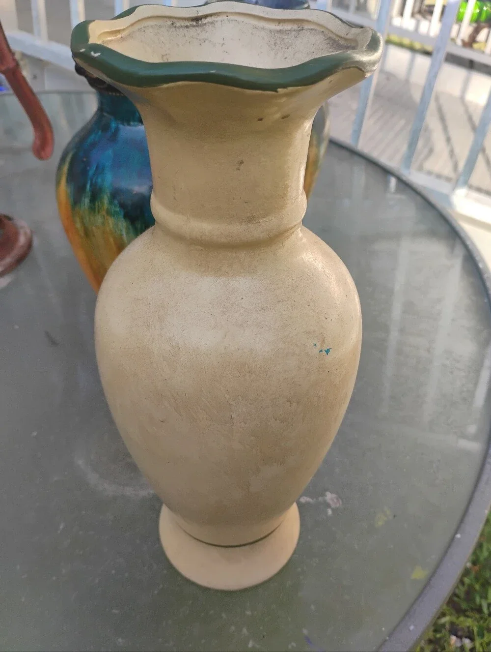 Vintage Faux-Bois Ceramic Vase with Palm Tree Motif